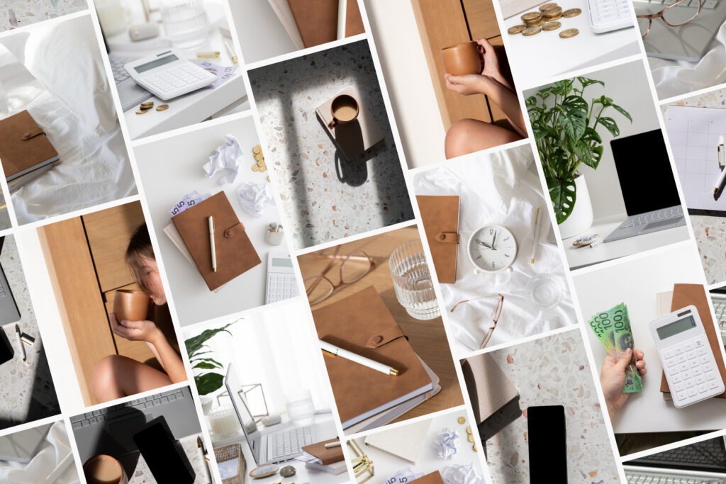 New Tan & White Collection: Eliza Stock Images Inspiring Creative Workspace Aesthetics